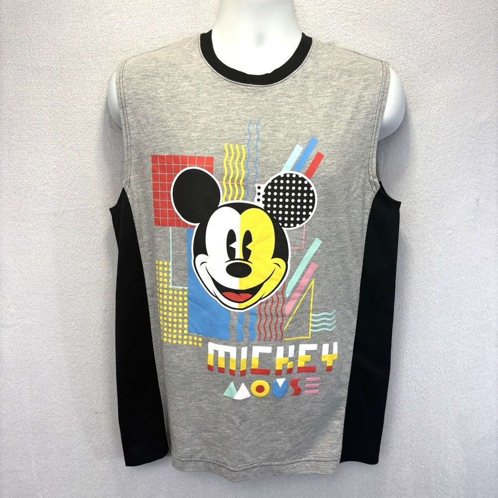 Disney Parks Mickey Mouse Sleeveless T-Shirt Mens Medium Gray Graphic Retro Tee